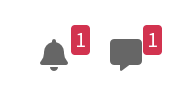 Bell and speech bubble at the top right, next to user image