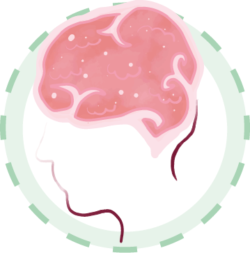 Sticker to the article: drawing of a head and brain