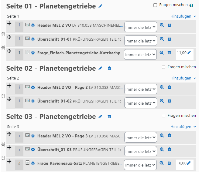 Screenshot of a quiz where the random question placeholders have been replaced by specific ones