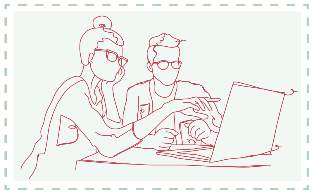 Illustration of two people collaborating using a computer