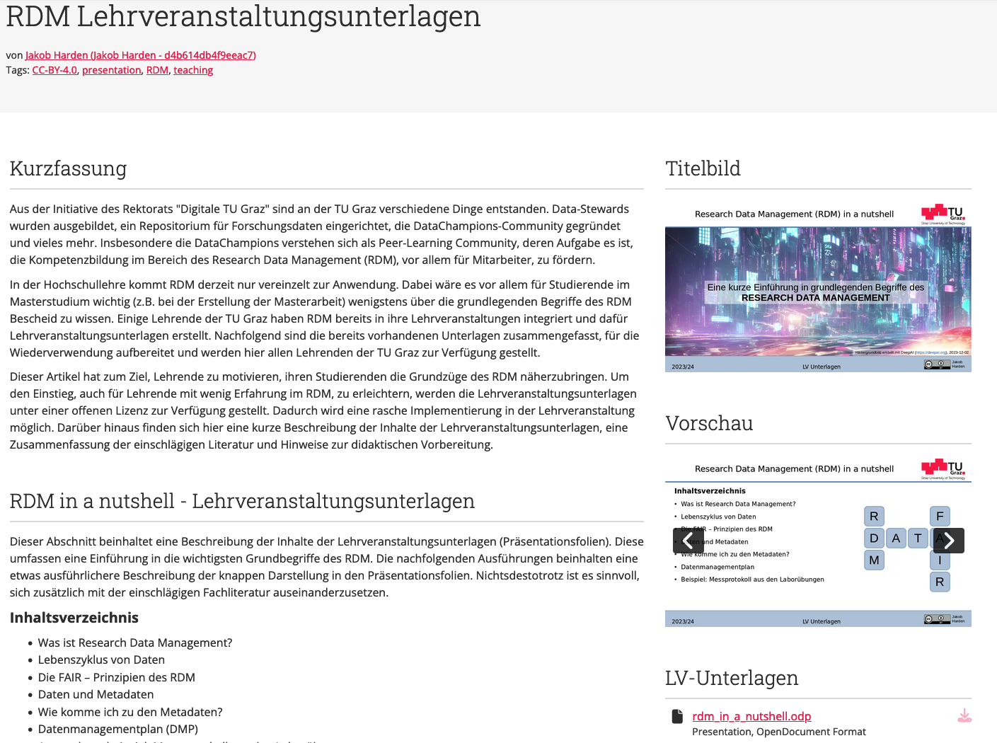Example portfolio made up of text, images, links, slides