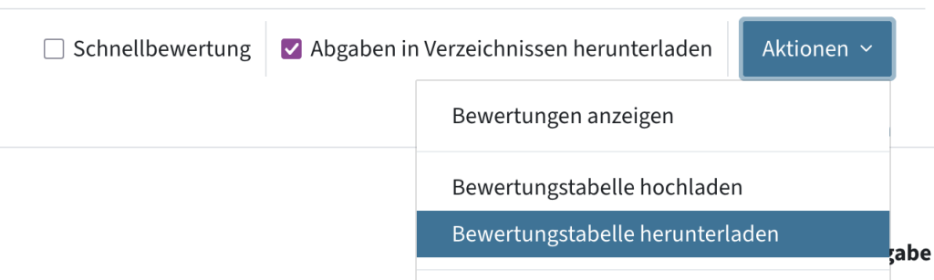 die Bewertungstabelle via Aktionen-Menü herunterladen