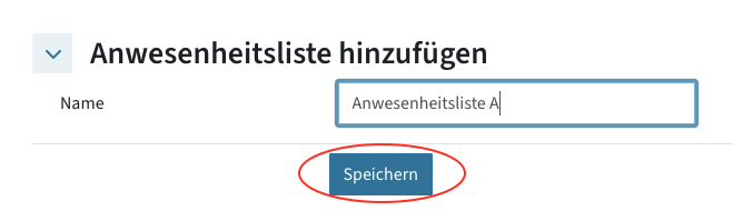 Eingabefeld zum Hinzufügen der Anwesenheitsliste