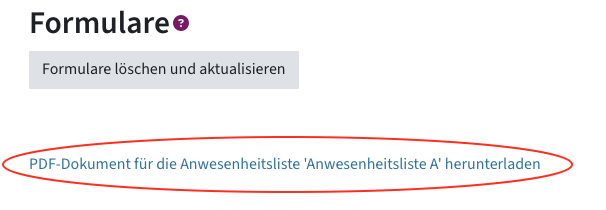 Link zum Herunterladen der Anwesenheitsliste