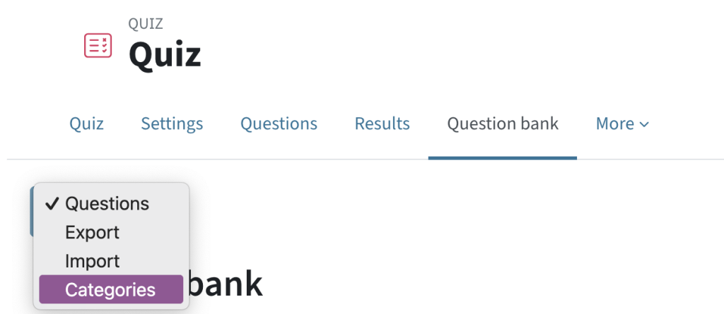 In Question Bank, you can create a new category in the dropdown menu