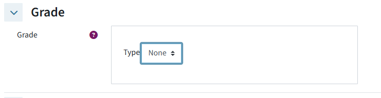 Shows the category "Grade" in the settings. Type is set to "None".