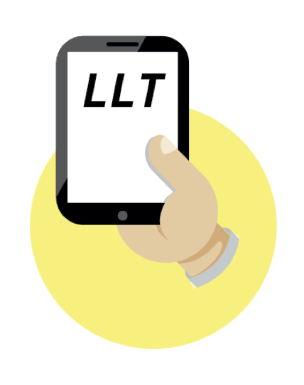 Sticker to the article: Hand holding a tablet saying "LLT"