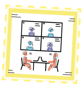 Sticker to the article: Stylised image showing group work during a video conference