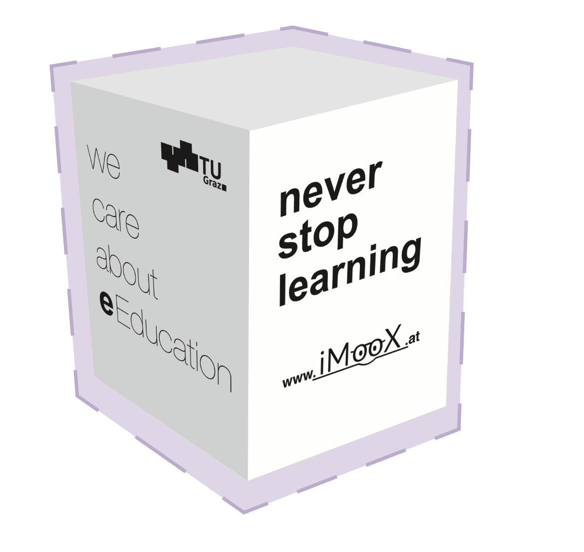Sticker zum Beitrag: ein weißer Hocker mit Logos und Slogans über E-Learning