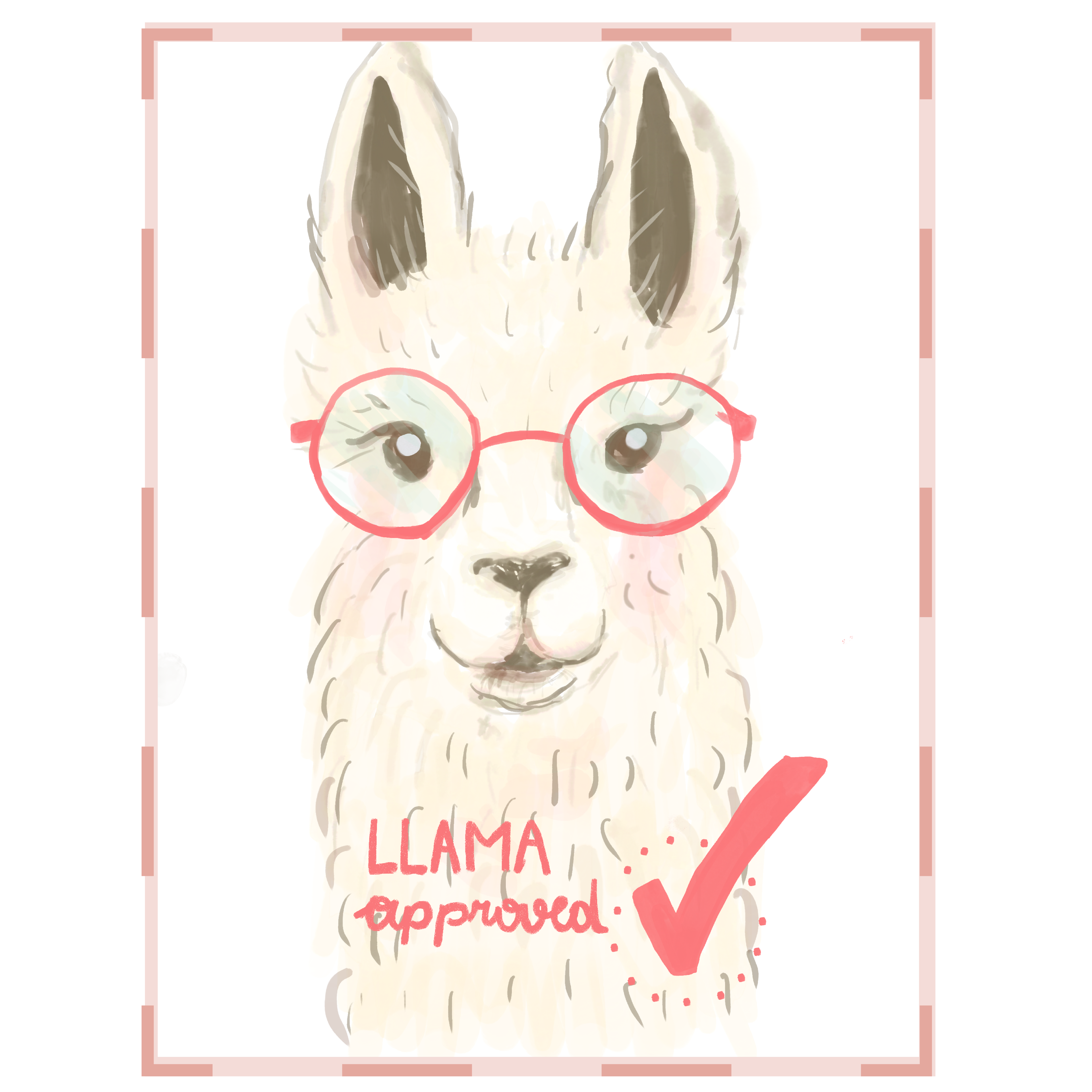 Sticker to the article: Drawing of a llama with the label "LLAMA approved"