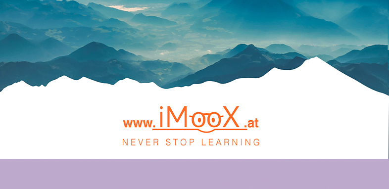 iMooX logo and mountains in the background