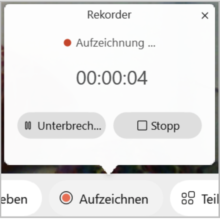 Menü um Konferenzaufzeichnung zu stoppen