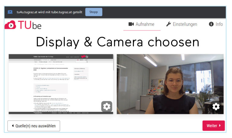 Preview when display and camera recording is chosen