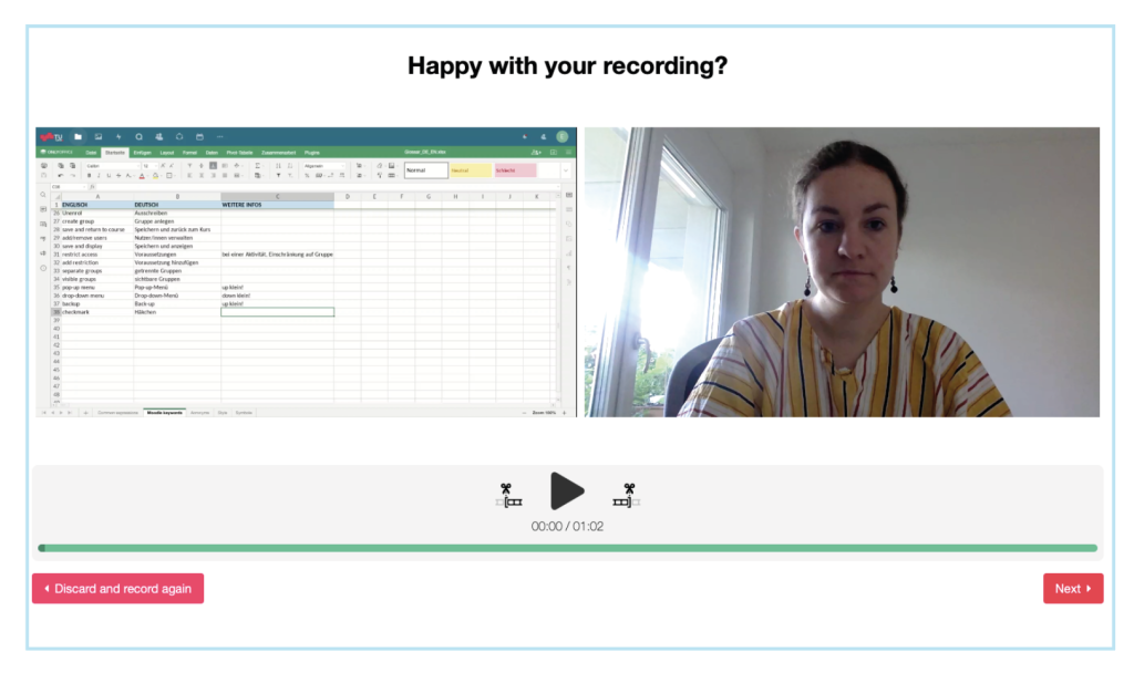 Happy with your recording? Option to preview and either discard or cut the video