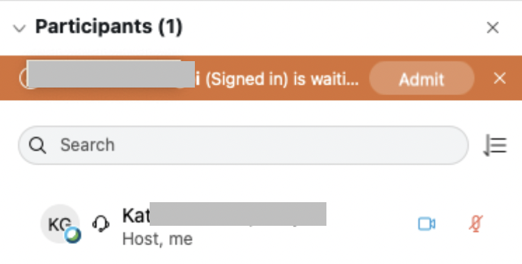 An orange notification at the top of the participants list