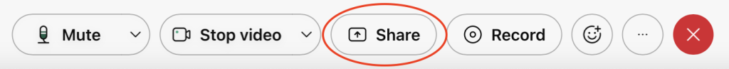 Menu bar including the button "share" that is highlighted