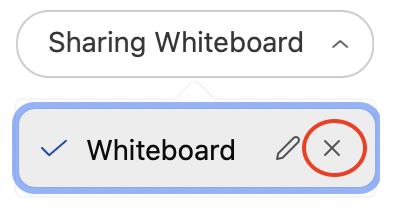 "Sharing Whiteboard" button with the option to edit or close it