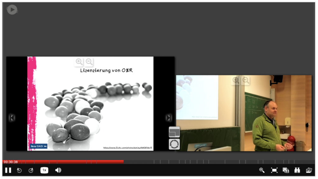Screenshot of a recording with presentation slides on the left and the speaker on the right