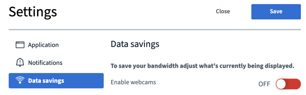 Screenshot of the setting for data savings