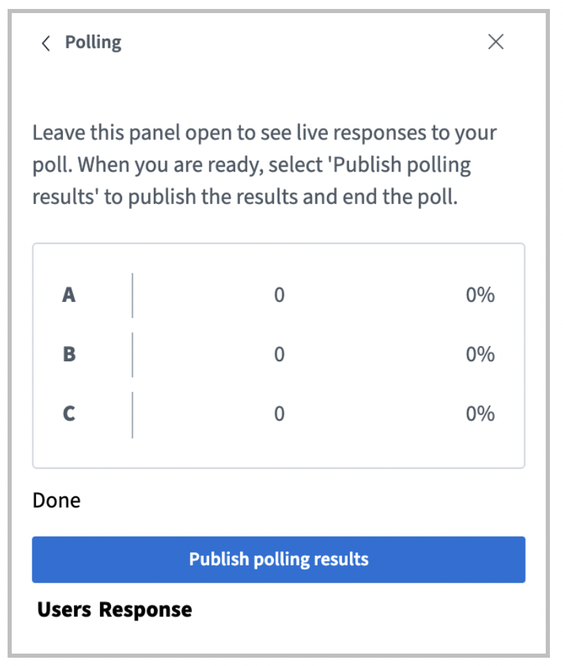 Screenshot of the live responses and the option "Publish polling results"