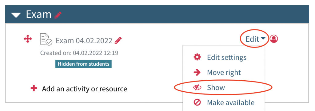 Showing a single activity by clicking "Edit" and "Show"