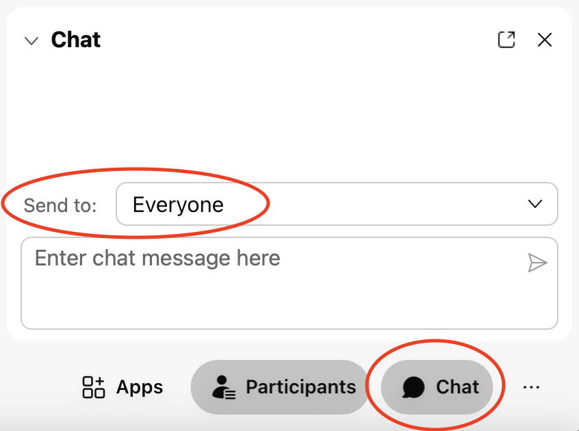 Chat function where you can enter a message and select the addressees