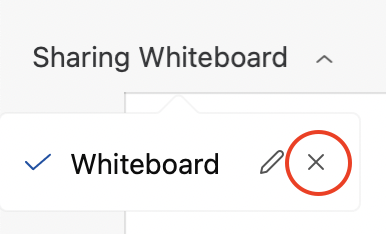 Information that a whiteboard is shared and x to close the whiteboard