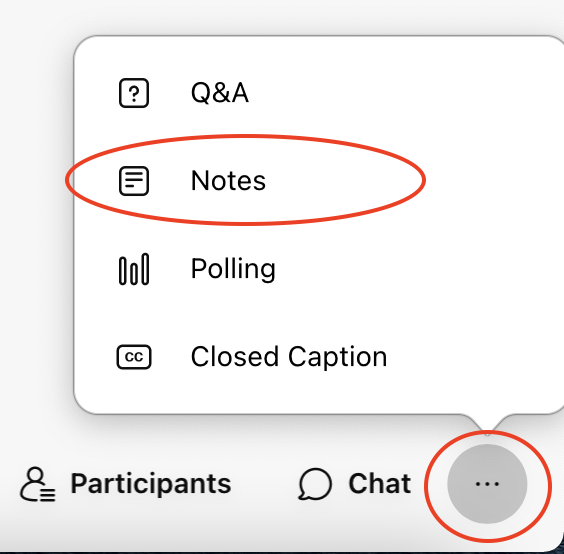Three dots in the menu and "Notes" option