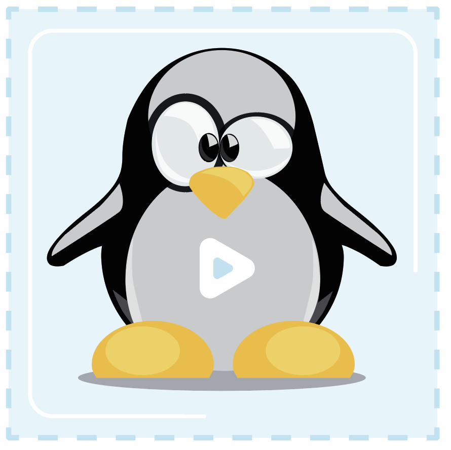 A Tux (Linux penguin) with a play symbol on the belly