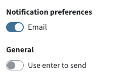 Notification preferences; slider for Email is activated