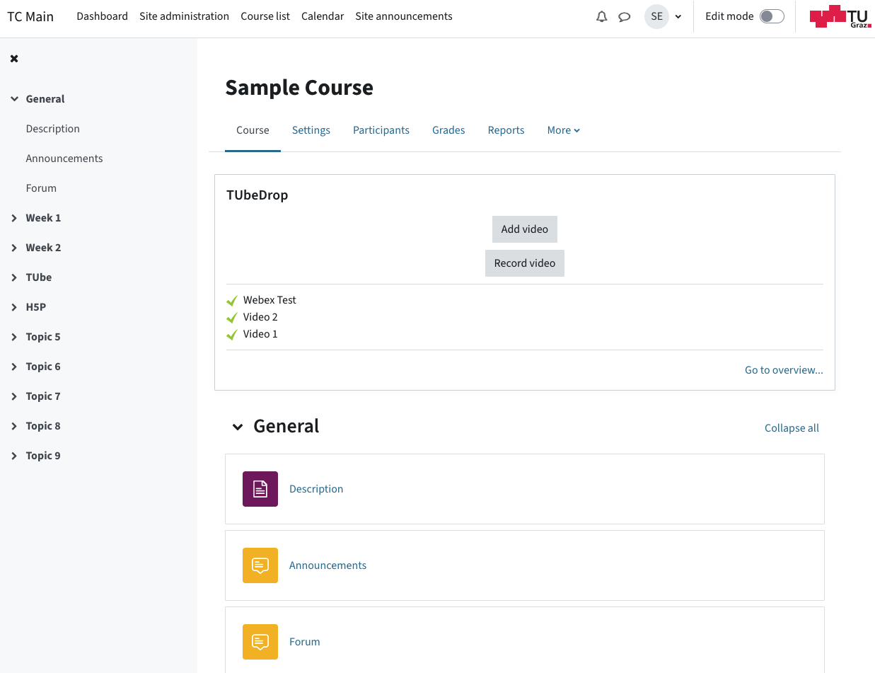 Screenshot of a course, showing the new position of the menu and the course index