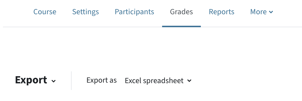 Grades - Export - Export as Excel sheet is selected in the menu