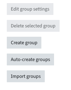 Buttons showing Edit group settings, Delete selected groups, Create group, Auto-create groups, Import groups