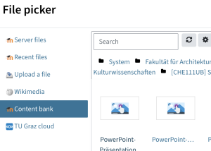 screenshot of the file picker, the content bank is highlighted
