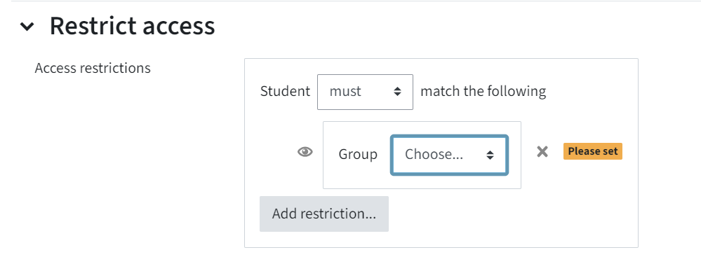 You can see restrict access for groups: Students must match the following group.
