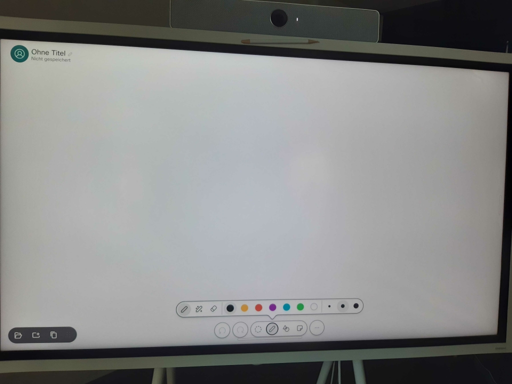 photo of the big screen with an empty whiteboard