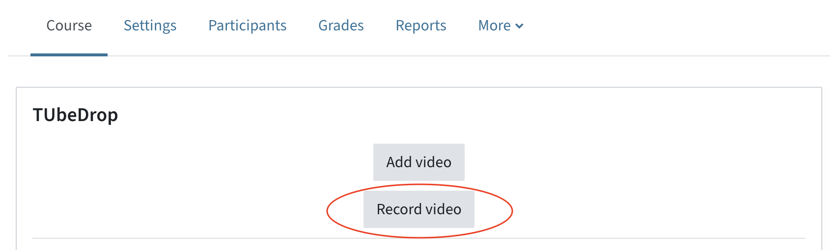 TUbeDrop block with the buttons "Add video" and "Record video"