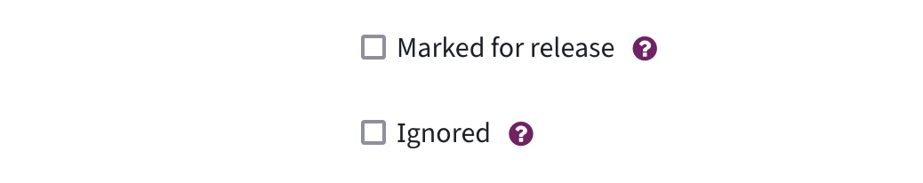 Two checkboxes: Mark for Release or ignore