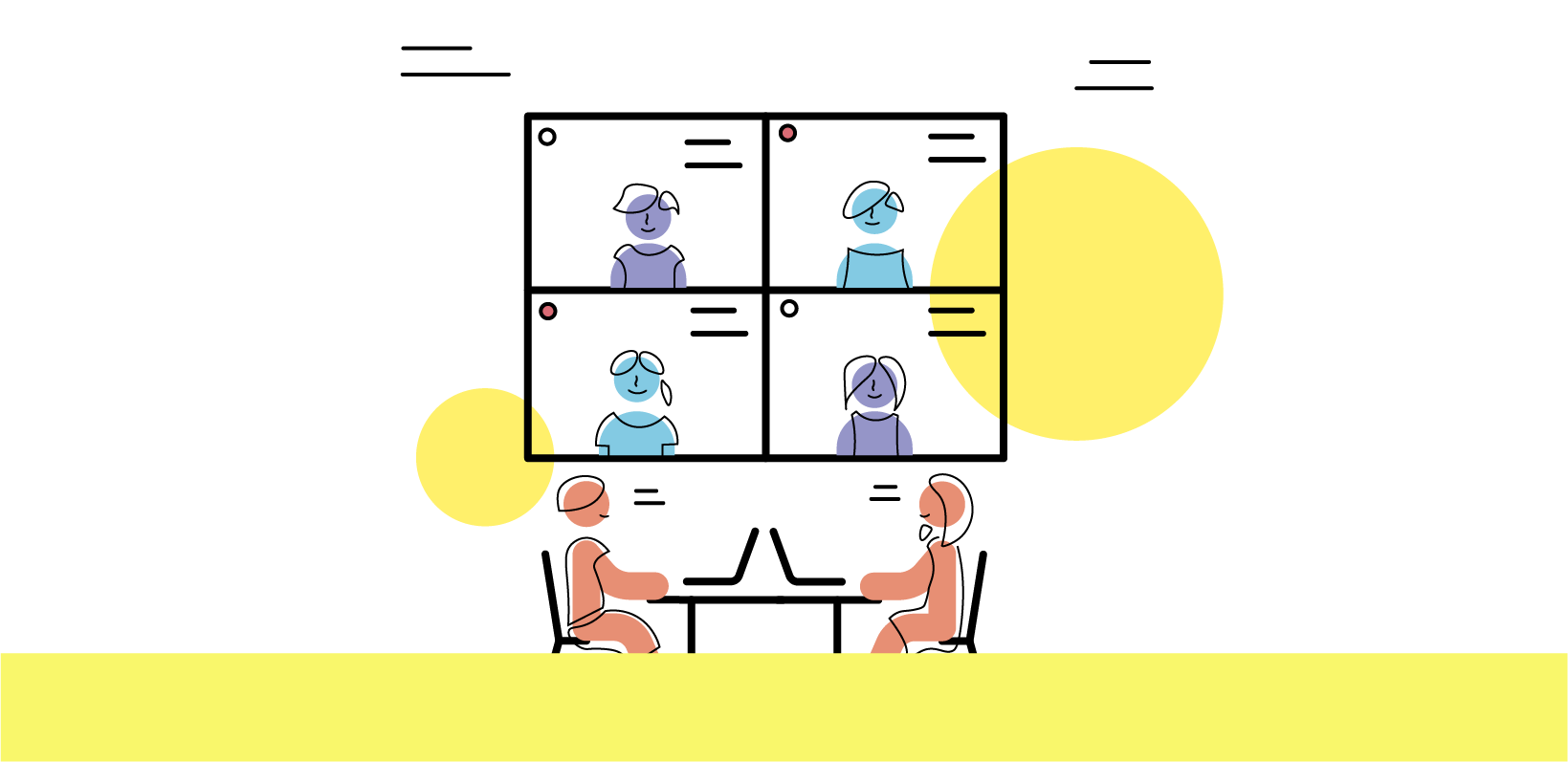 Stilisierte Zeichnung einer Gruppenarbeit während einer Videokonferenz