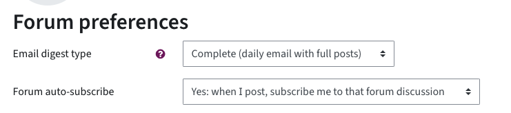 Forum preferences: Email digest type is set to "compete" to receive a summary of forum posts