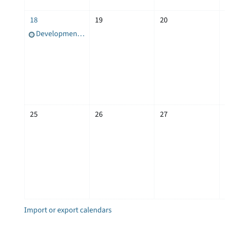 Button Import or Export calendars below the calendar view