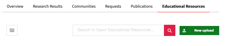 New upload in Educational Resources menu, to the right of the search area