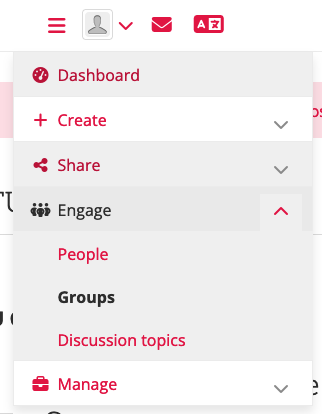 Menu for people, groups and discussion topics