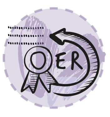 Illustration of the word OER, the O is a badge