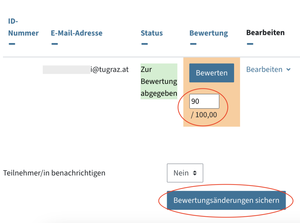 Eingabefeld für die Punkte in der Abgaben-Übersicht