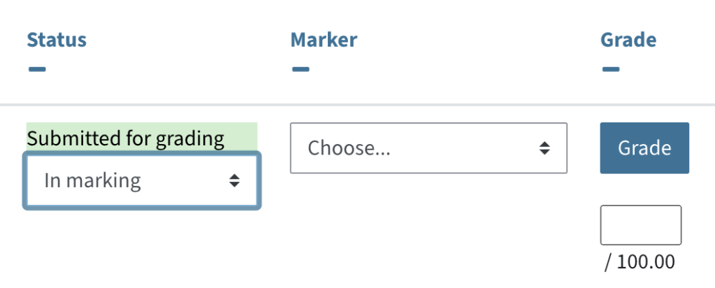 "Status" and "Marker" columns with the corresponding drop-down menus