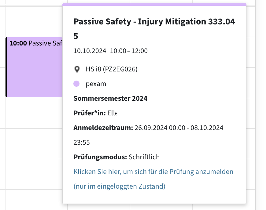 Details about a potential exam date, such as examiner, room