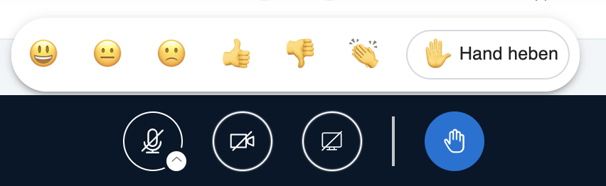 Hand heben in der Reaktionenleiste neben weiterer Emojis