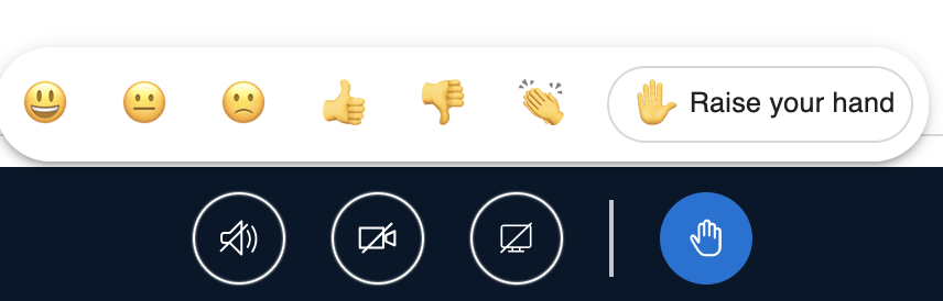 Raising your hand in the reactions bar next to other emojis