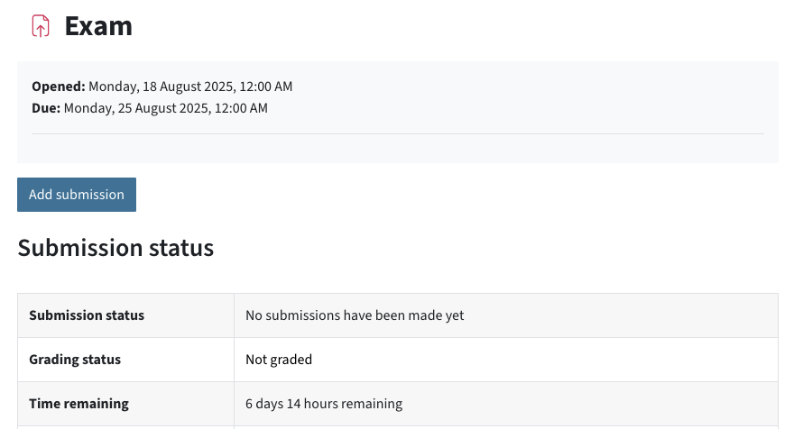 Overview of the assignment with the "Add submission" button